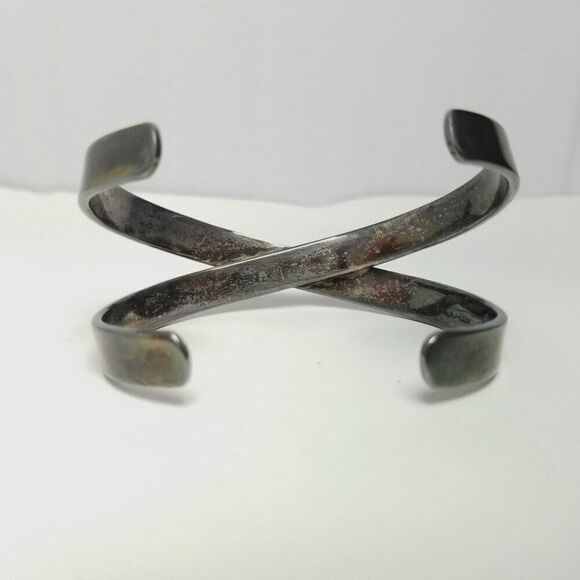 Vintage Sterling Silver X Cross Over Bypass Design Cuff Bangle Bracelet, Mexico - Picture 3 of 8